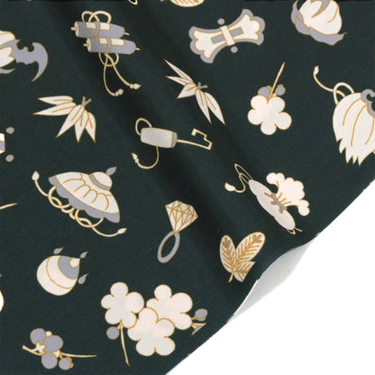 【撫松庵】楊柳洗える長襦袢「宝尽くし今様」黒