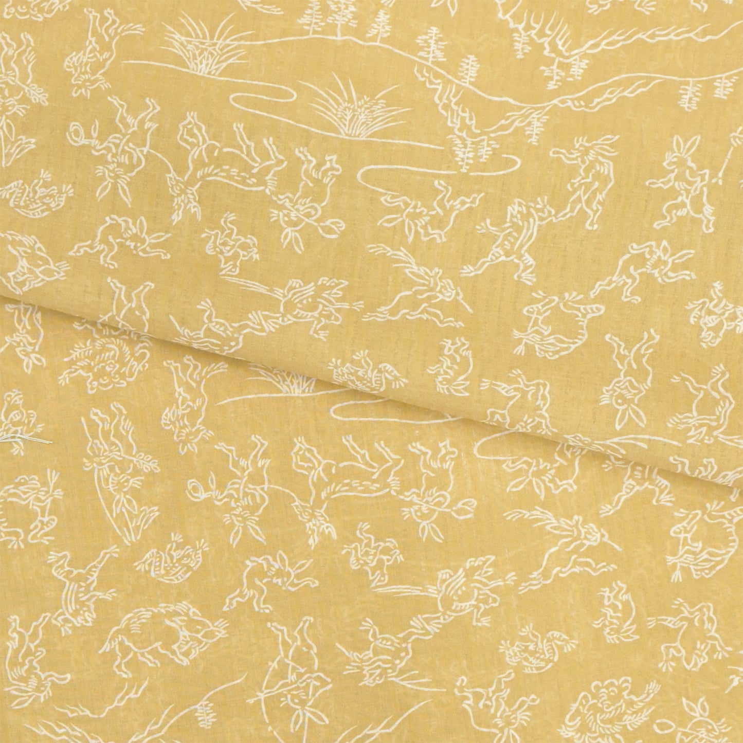 【東レ爽竹】スリーシーズン 長襦袢　「鳥獣戯画」　マスタード