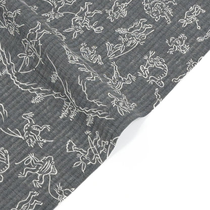 【東レ爽竹】スリーシーズン 長襦袢　「鳥獣戯画」　ブラック