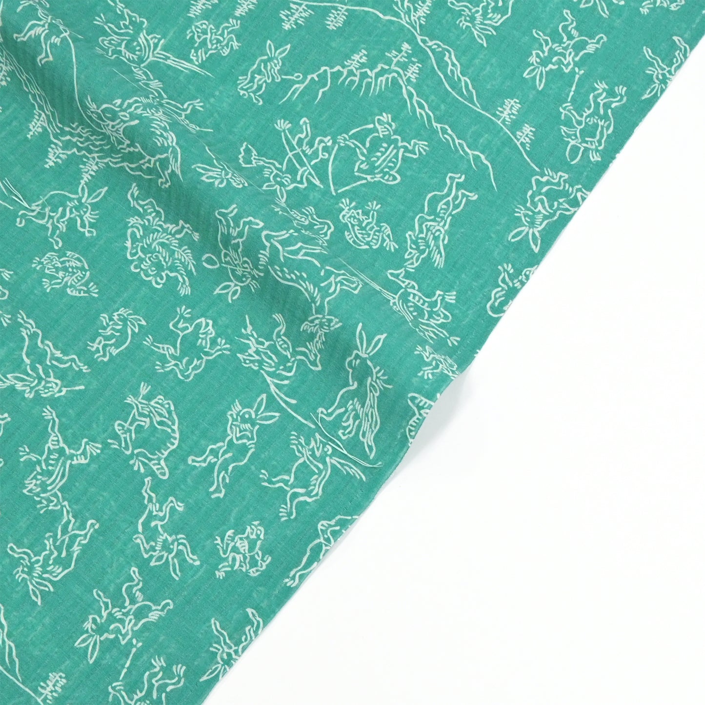 【東レ爽竹】スリーシーズン 長襦袢　「鳥獣戯画」 グリーン