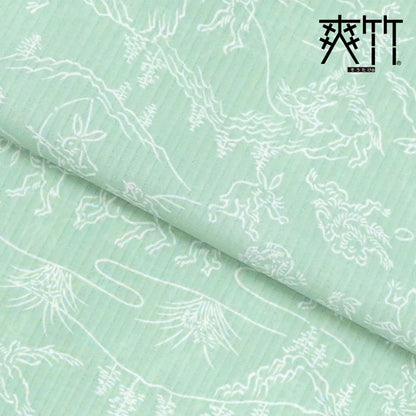 【東レ爽竹】新開発ストレッチ長襦袢 「鳥獣戯画」薄緑　#スリーシーズン