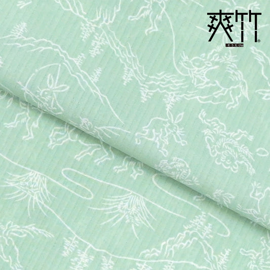 【東レ爽竹】新開発ストレッチ長襦袢 「鳥獣戯画」薄緑　#スリーシーズン