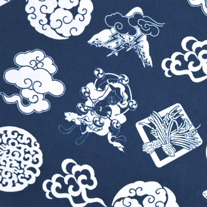 【撫松庵】楊柳洗える長襦袢 風神雷神猫Ⅱ 紺