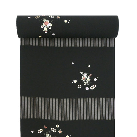 東レシルック 小紋「夜縞花散らし」【袷・単衣用】