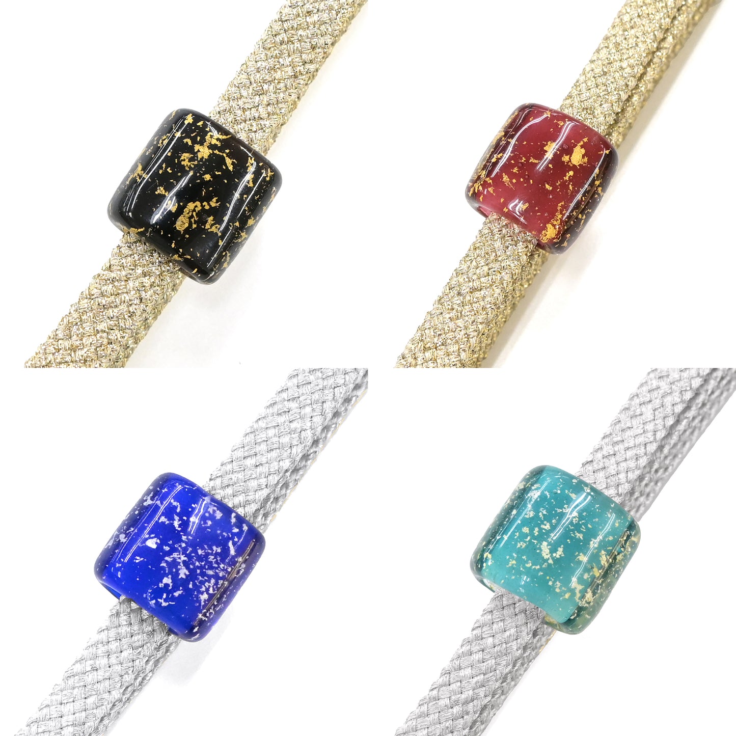 トンボ玉帯留め付き三分紐・飾り紐　4カラー