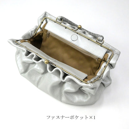 本革がま口ハンドバッグ Shrink-Leather シルバー