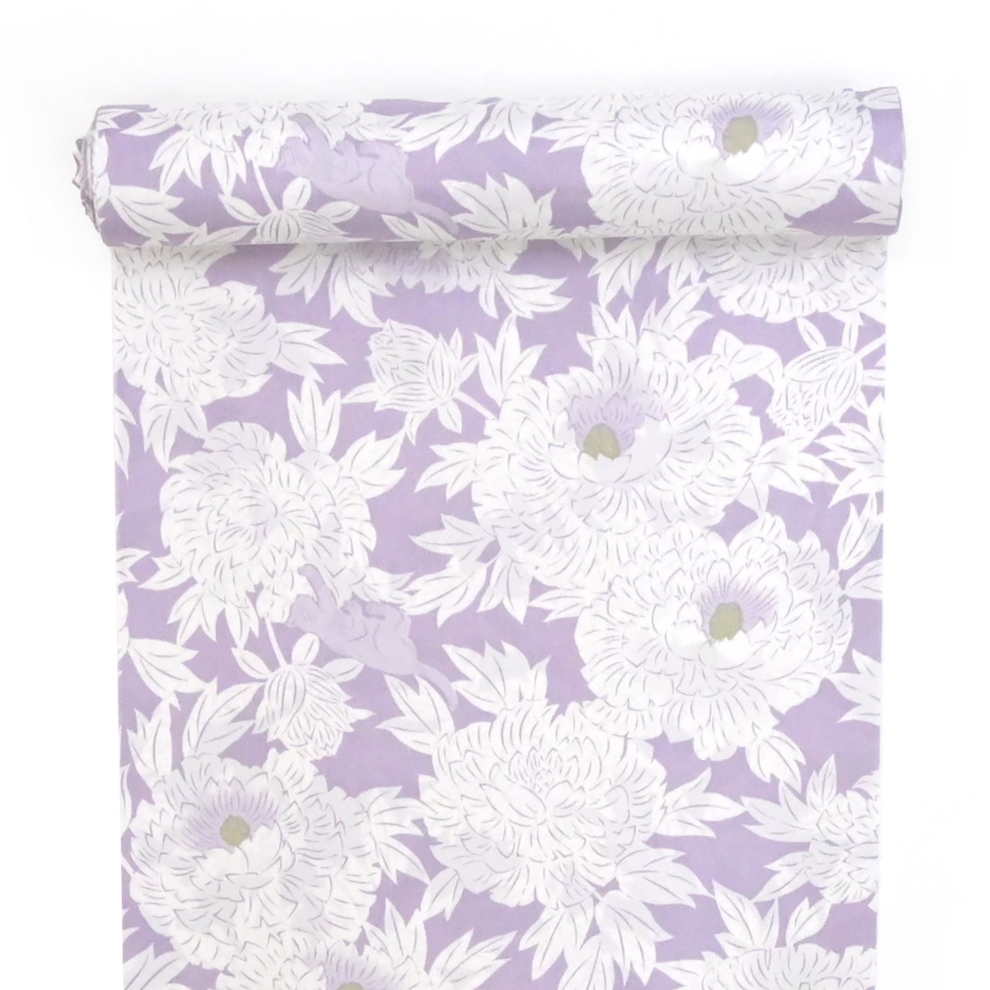 【撫松庵】楊柳洗える長襦袢「牡丹と猫」薄藤色