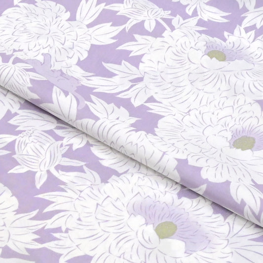 【撫松庵】楊柳洗える長襦袢「牡丹と猫」薄藤色