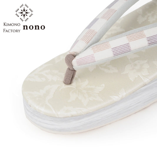 【Kimono-Factory-nono】菱屋カレンブロッソ 本場大島紬カフェ草履 花唐草/アイボリー G-59 #女性用