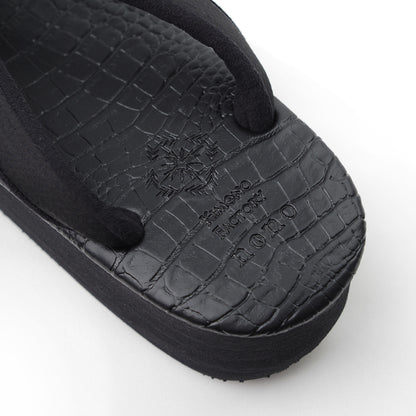 【Kimono-Factory-nono】菱屋カレンブロッソ 本場縞大島カフェ草履 クロコ/黒×黒 H-20 #女性用