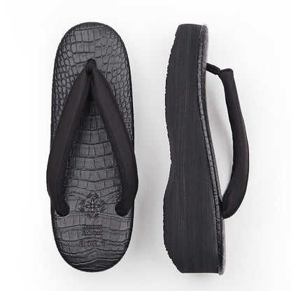 【Kimono-Factory-nono】菱屋カレンブロッソ 本場縞大島カフェ草履 クロコ/黒×黒 H-20 #女性用
