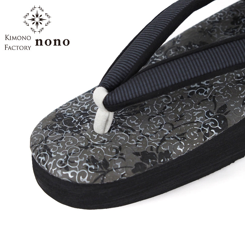 【Kimono-Factory-nono】菱屋カレンブロッソ 本場縞大島カフェ草履 唐草/グレー H-29 #女性用