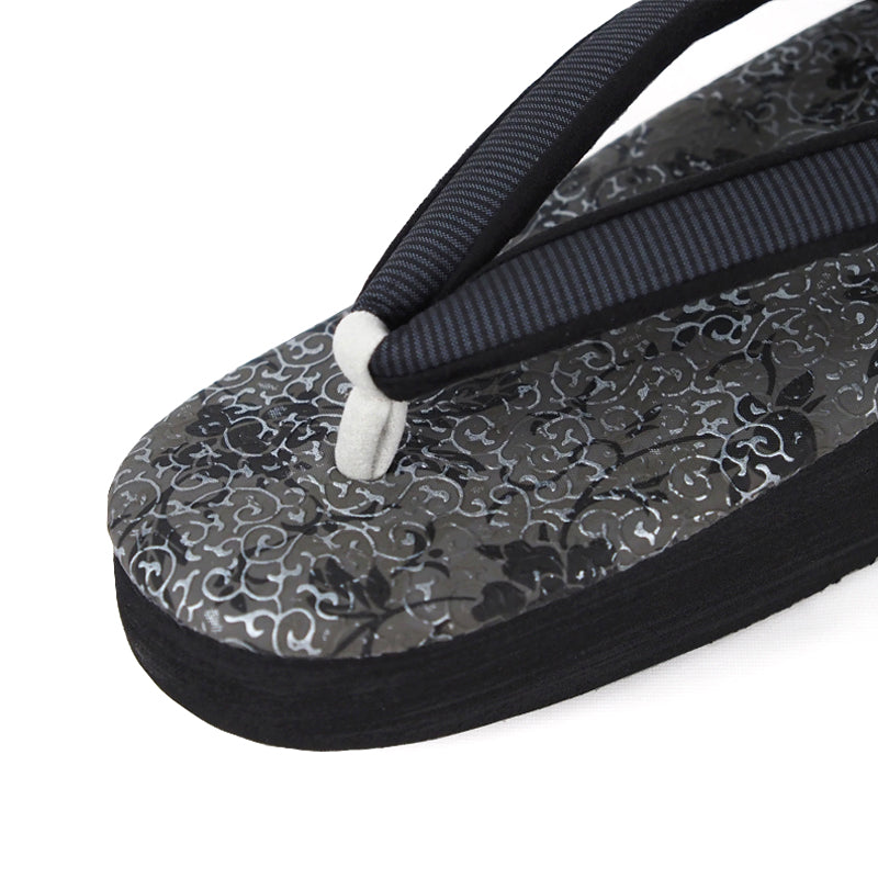 【Kimono-Factory-nono】菱屋カレンブロッソ 本場縞大島カフェ草履 唐草/グレー H-29 #女性用