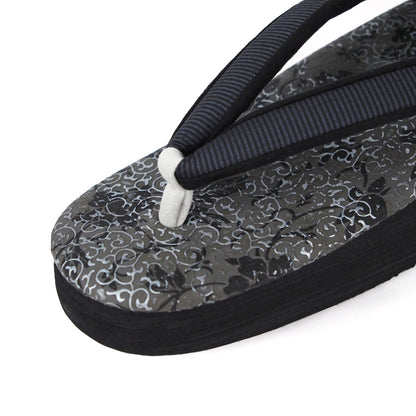 【Kimono-Factory-nono】菱屋カレンブロッソ 本場縞大島カフェ草履 唐草/グレー H-29 #女性用