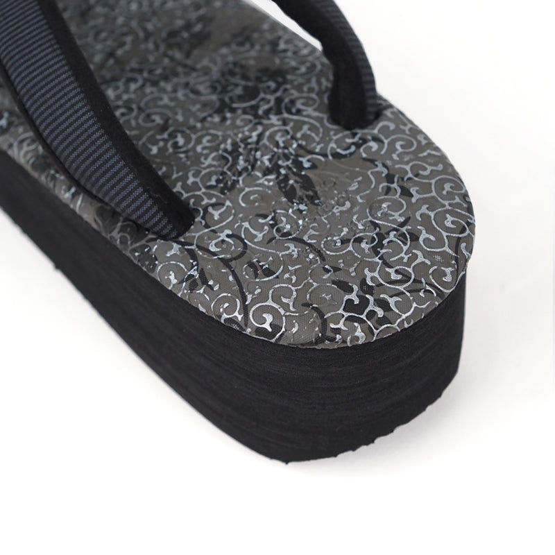 【Kimono-Factory-nono】菱屋カレンブロッソ 本場縞大島カフェ草履 唐草/グレー H-29 #女性用