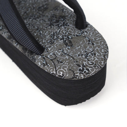 【Kimono-Factory-nono】菱屋カレンブロッソ 本場縞大島カフェ草履 唐草/グレー H-29 #女性用