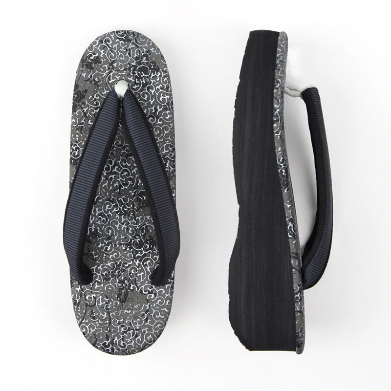 【Kimono-Factory-nono】菱屋カレンブロッソ 本場縞大島カフェ草履 唐草/グレー H-29 #女性用