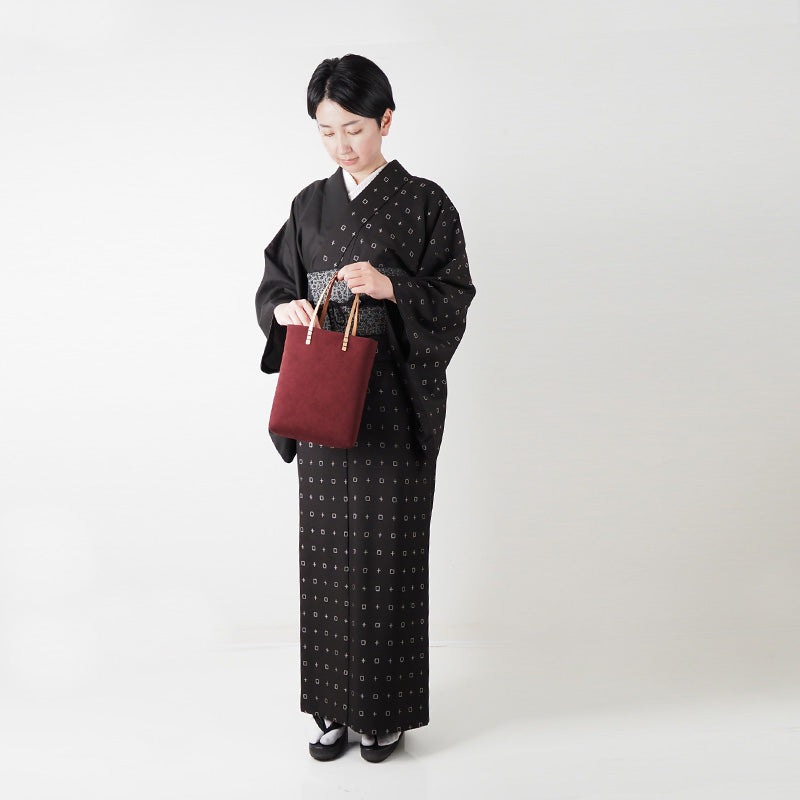 【Kimono-Factory-nono】大島紬ポケットの小さなスエードトートバッグ