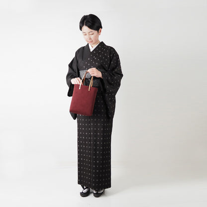 【Kimono-Factory-nono】大島紬ポケットの小さなスエードトートバッグ