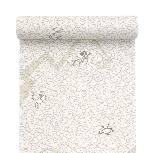 東レシルック 小紋 ～fuku～「雷雲に四神」オフホワイト 【袷・単衣用】