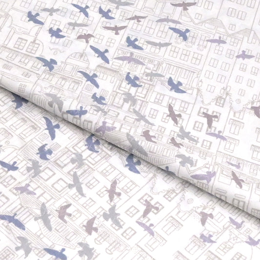 東レシルック 長襦袢 fuku-inner 「鳥観」ホワイト