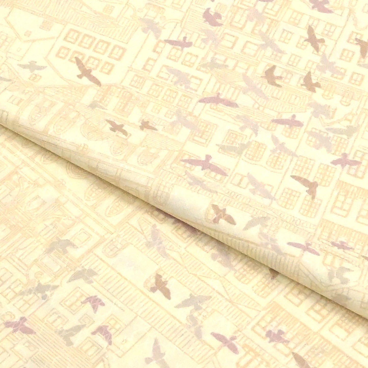 東レシルック 長襦袢 fuku-inner 「鳥観」薄クリーム