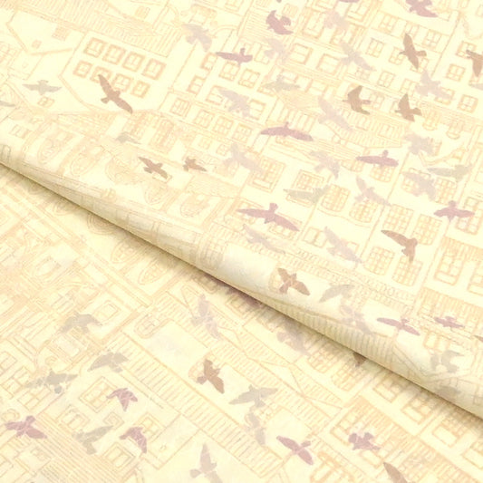 東レシルック 長襦袢 fuku-inner 「鳥観」薄クリーム