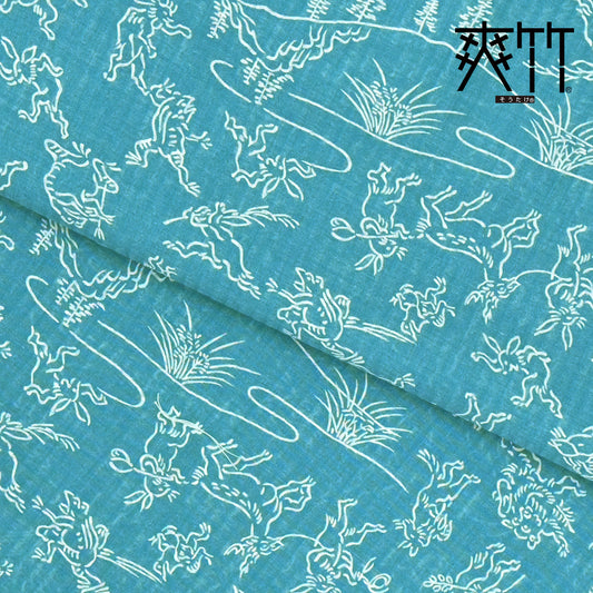 【東レ爽竹】スリーシーズン 長襦袢　「鳥獣戯画」　ブルー