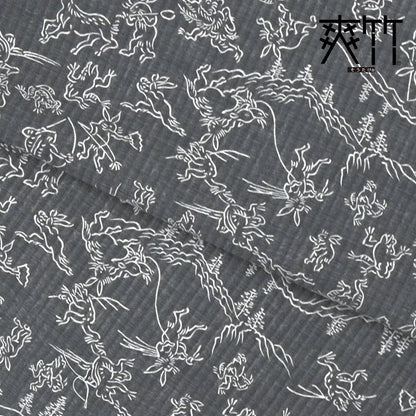 【東レ爽竹】スリーシーズン 長襦袢　「鳥獣戯画」　ブラック