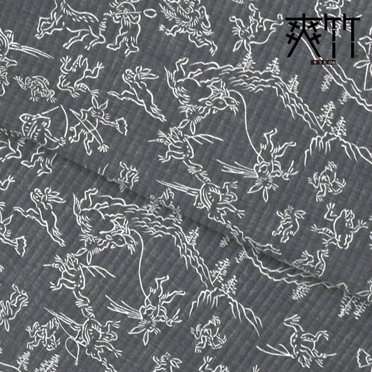 【東レ爽竹】スリーシーズン 長襦袢　「鳥獣戯画」　ブラック