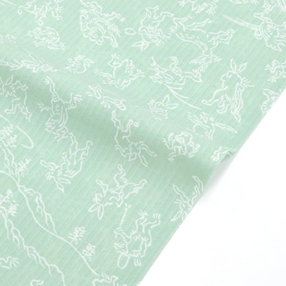 【東レ爽竹】新開発ストレッチ長襦袢 「鳥獣戯画」薄緑　#スリーシーズン