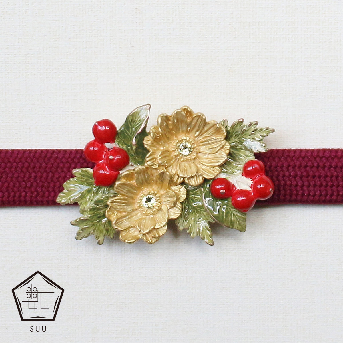 K18 帯留　三越　焼物 K18 帯留 三越 焼物