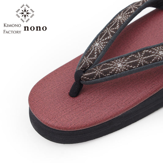 【Kimono-Factory-nono】菱屋カレンブロッソ 本場大島紬カフェ草履 ガーネット P-18 #女性用