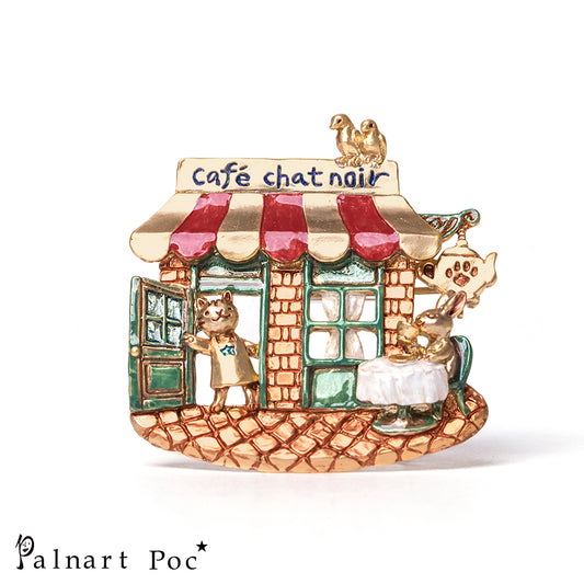 【Palnart Poc】ブローチ「黒猫店長のカフェ / Chat-noir-Cafe」