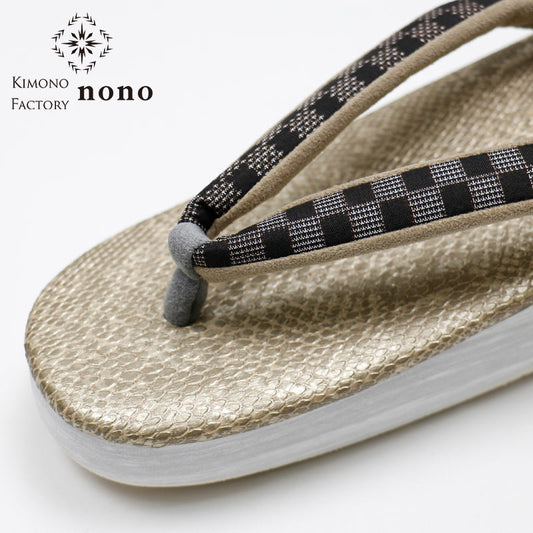【Kimono-Factory-nono】菱屋カレンブロッソ 本場大島紬カフェ草履 パイソン/ゴールド T-4 #女性用 #Sサイズあり