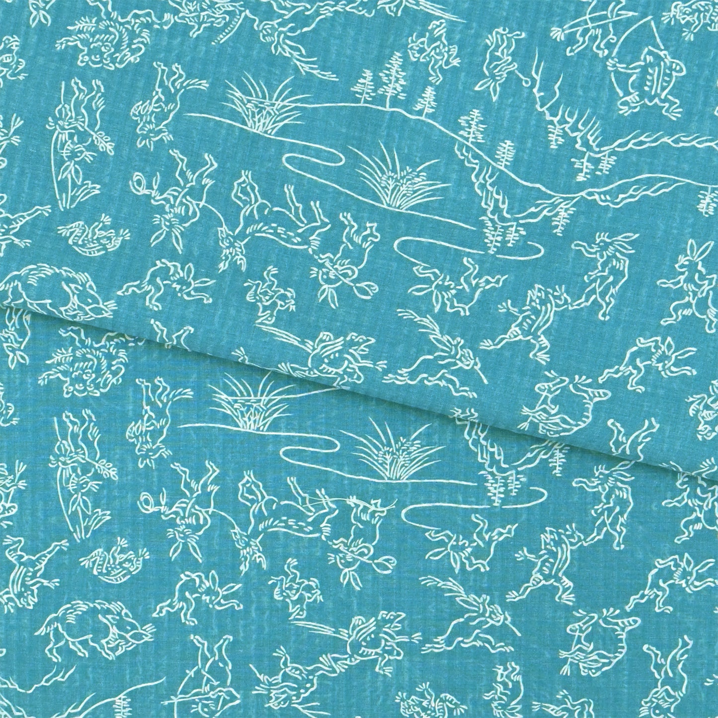 【東レ爽竹】スリーシーズン 長襦袢　「鳥獣戯画」　ブルー