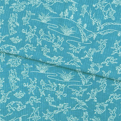 【東レ爽竹】スリーシーズン 長襦袢　「鳥獣戯画」　ブルー