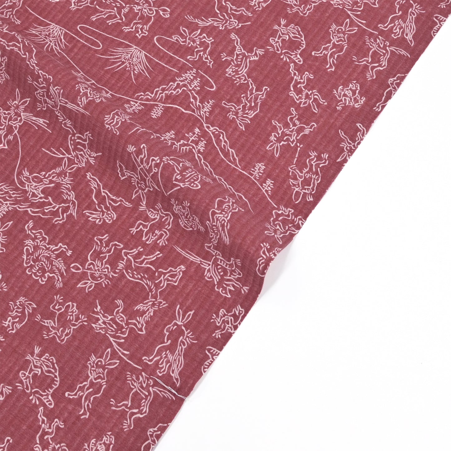 【東レ爽竹】スリーシーズン 長襦袢　「鳥獣戯画」　エンジ