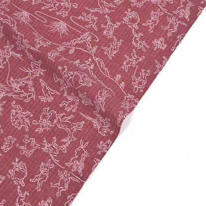 【東レ爽竹】スリーシーズン 長襦袢　「鳥獣戯画」　エンジ