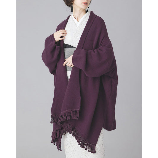 【YOUTOWA】フリンジショールニットカーディガン　6カラー