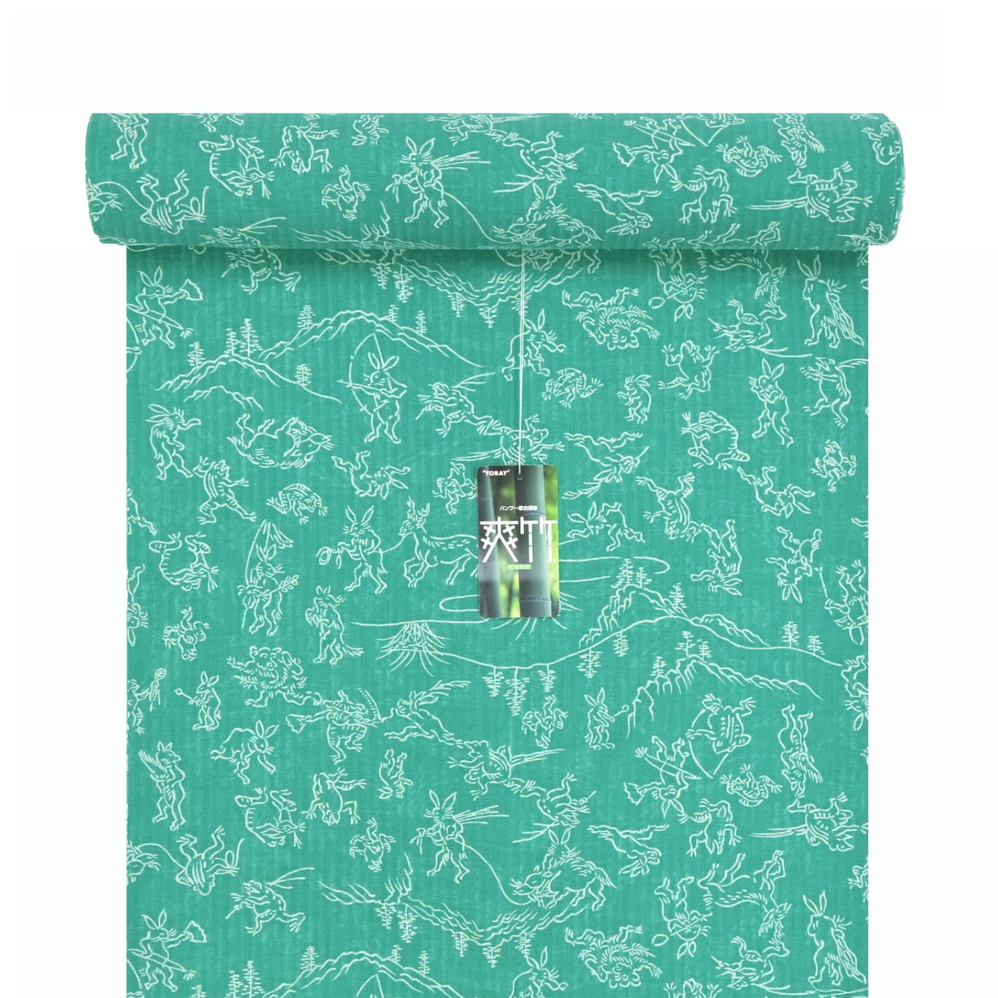 【東レ爽竹】スリーシーズン 長襦袢　「鳥獣戯画」 グリーン