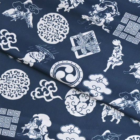 【撫松庵】楊柳洗える長襦袢 風神雷神猫Ⅱ 紺