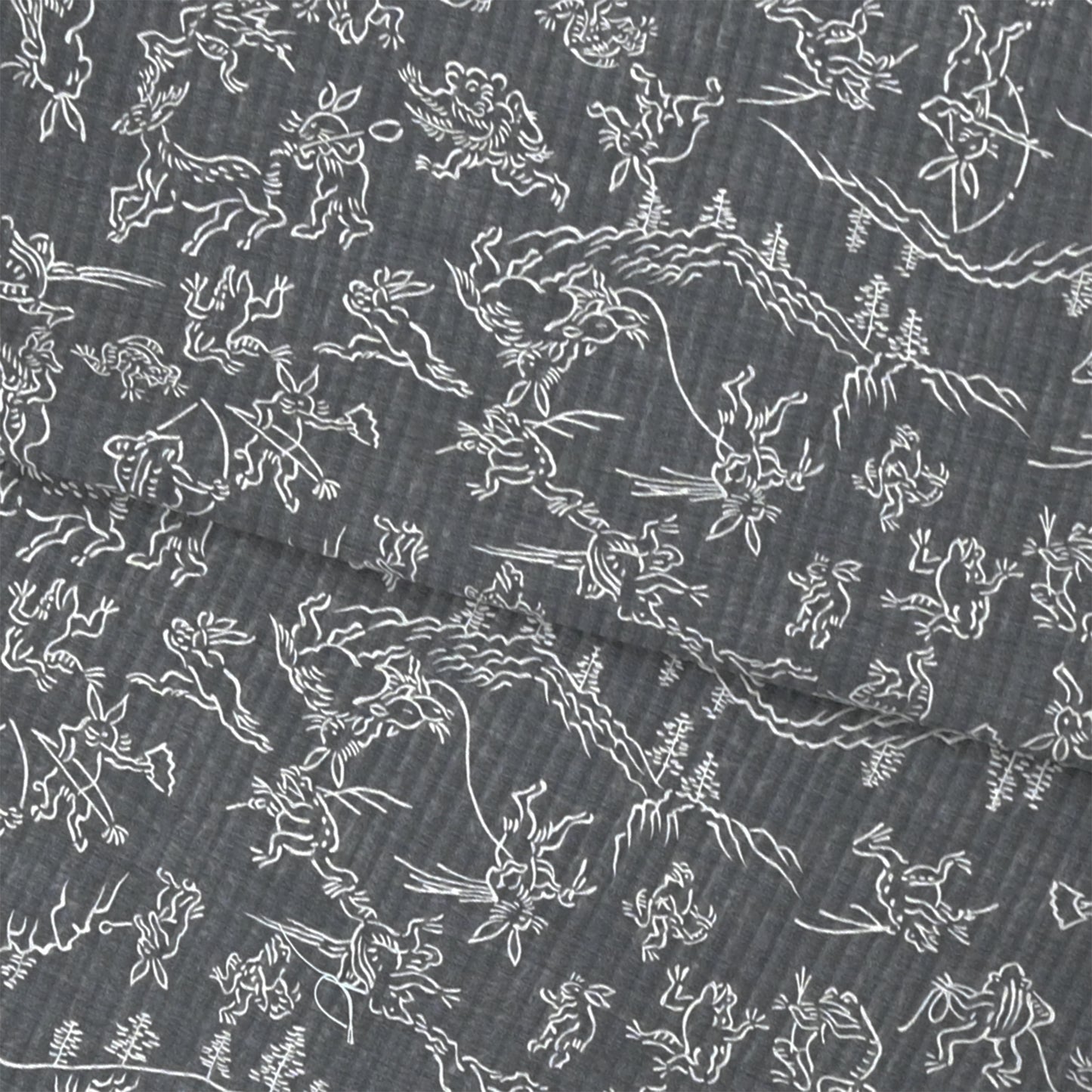 【東レ爽竹】スリーシーズン 長襦袢　「鳥獣戯画」　ブラック