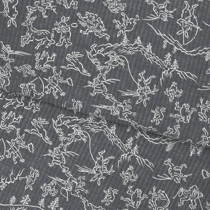 【東レ爽竹】スリーシーズン 長襦袢　「鳥獣戯画」　ブラック