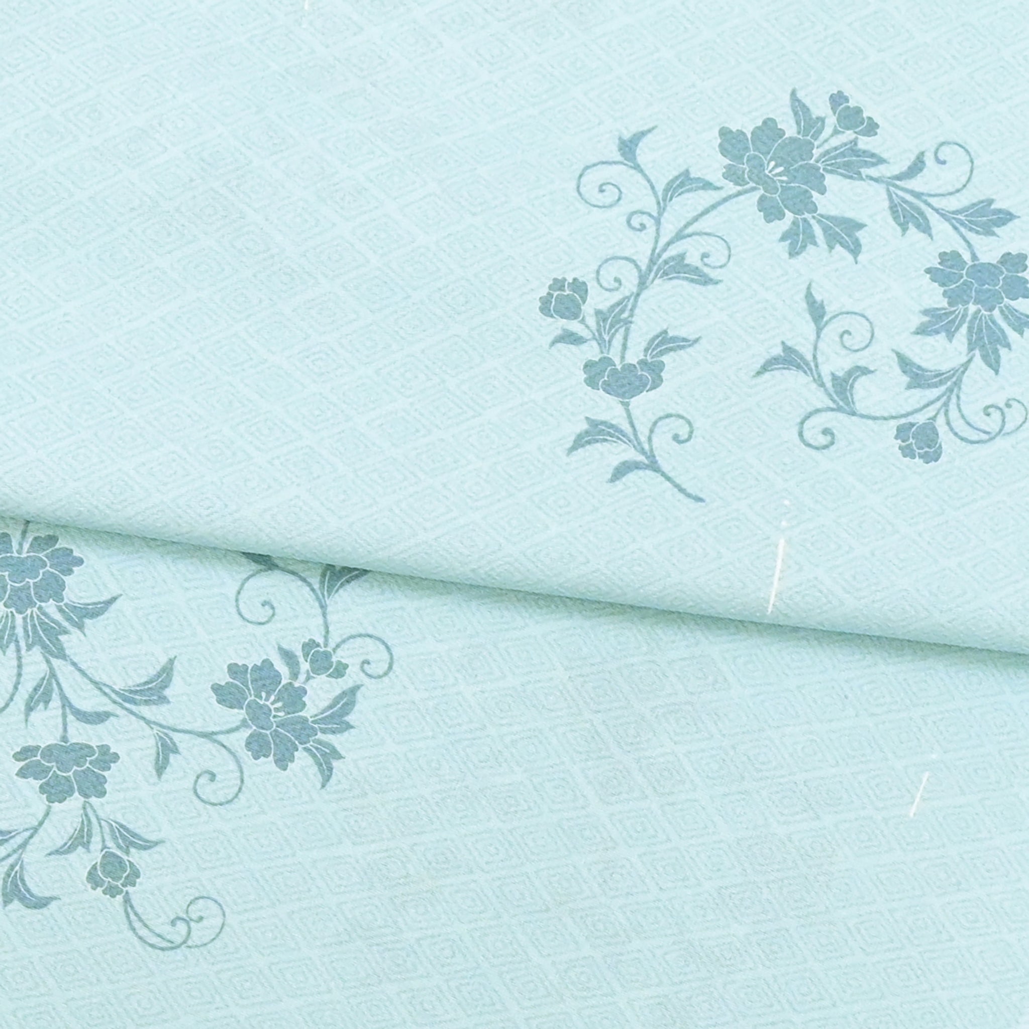 東レシルック 小紋 ～kifkif～「牡丹唐草」 秘色色 【袷・単衣用