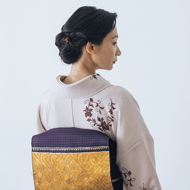 東レシルック 小紋 ～kifkif～「牡丹唐草」 灰梅 【袷・単衣用】