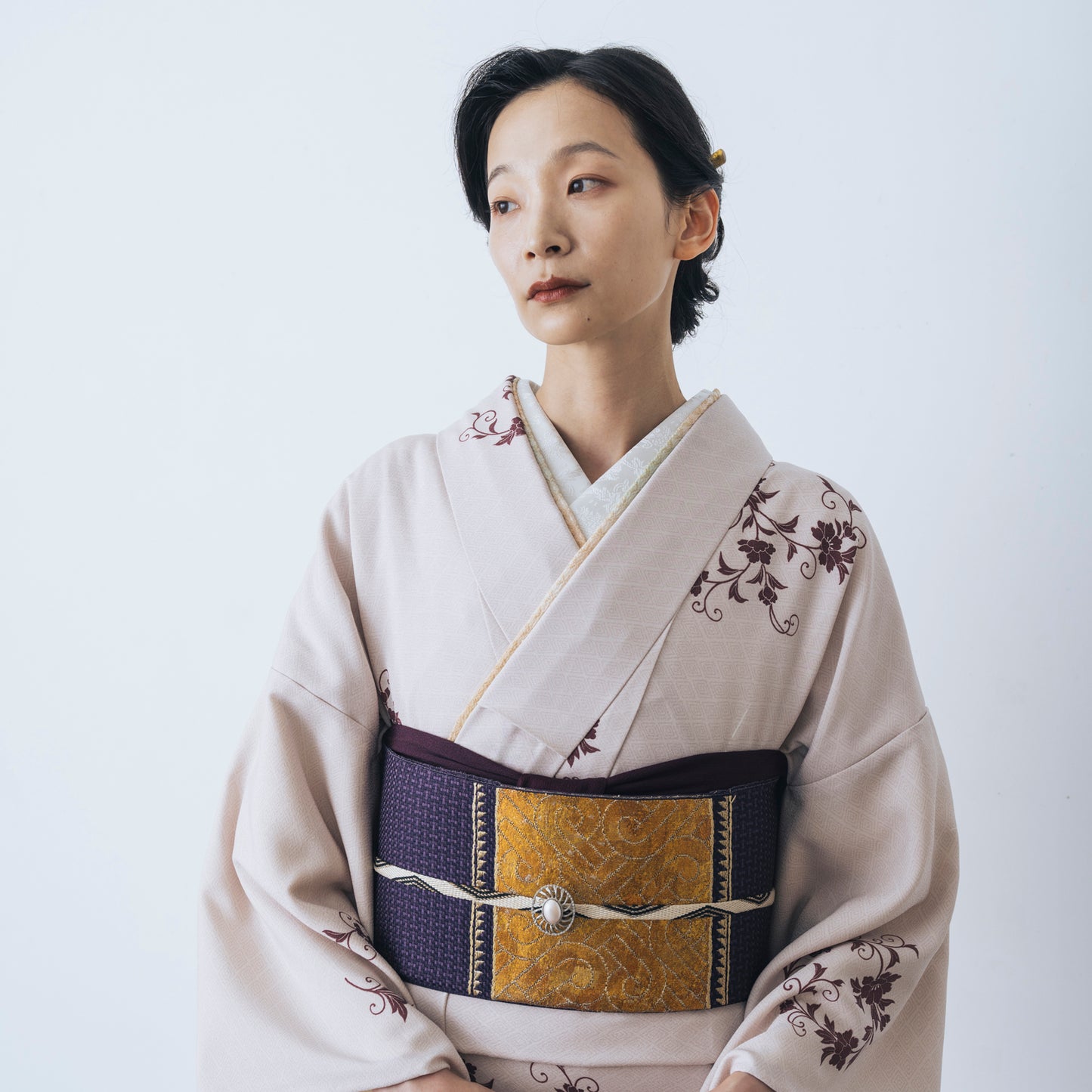 東レシルック 小紋 ～kifkif～「牡丹唐草」 灰梅 【袷・単衣用】