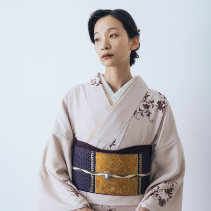 東レシルック 小紋 ～kifkif～「牡丹唐草」 灰梅 【袷・単衣用】