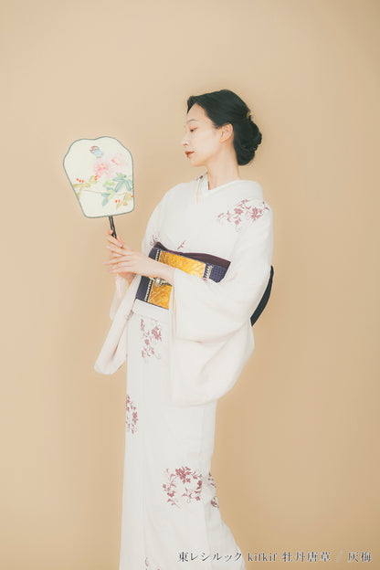 東レシルック 小紋 ～kifkif～「牡丹唐草」 木蘭色 【袷・単衣用】