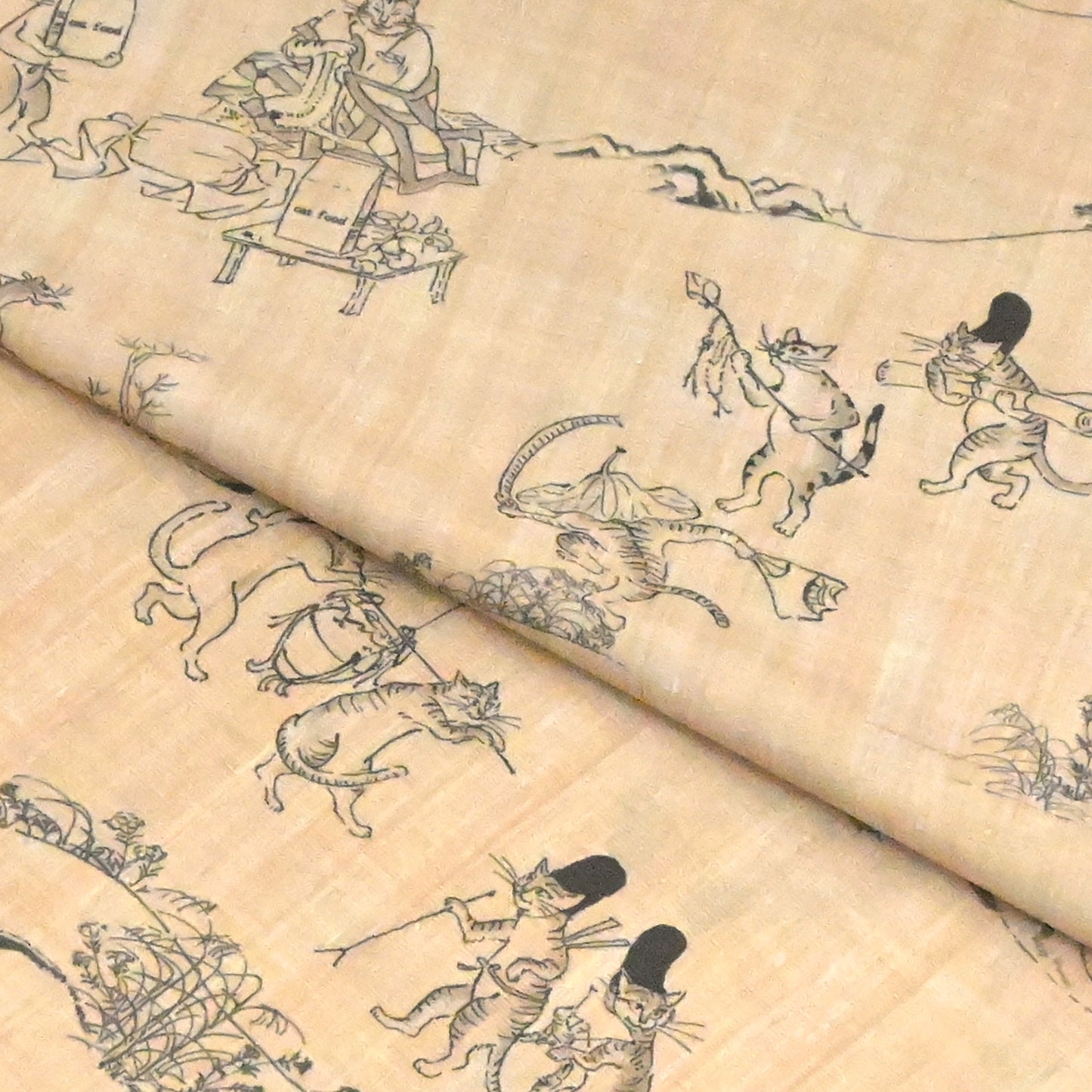 【撫松庵】洗える長襦袢「猫獣戯画」